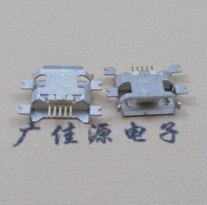 遂宁MICRO USB5pin接口 四脚贴片沉板母座 翻边白胶芯