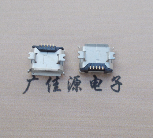遂宁Micro USB 5PIN接口,B型垫高0.9mm鱼叉脚贴片雾锡卷边